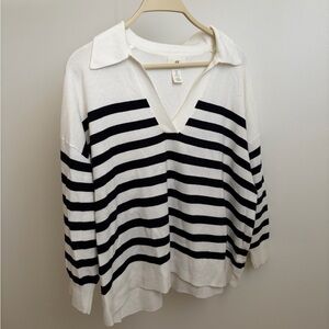 Classic Black and White Striped V-Neck Sweater